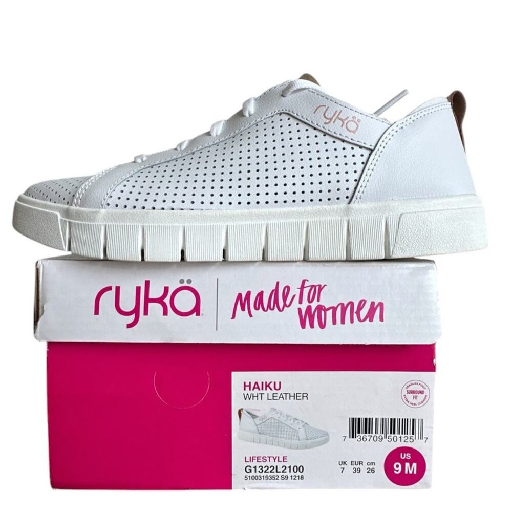 Ryka Haiku Sneakers Women's Size 9 White Leather Perforated Lace Up New Box Shoe